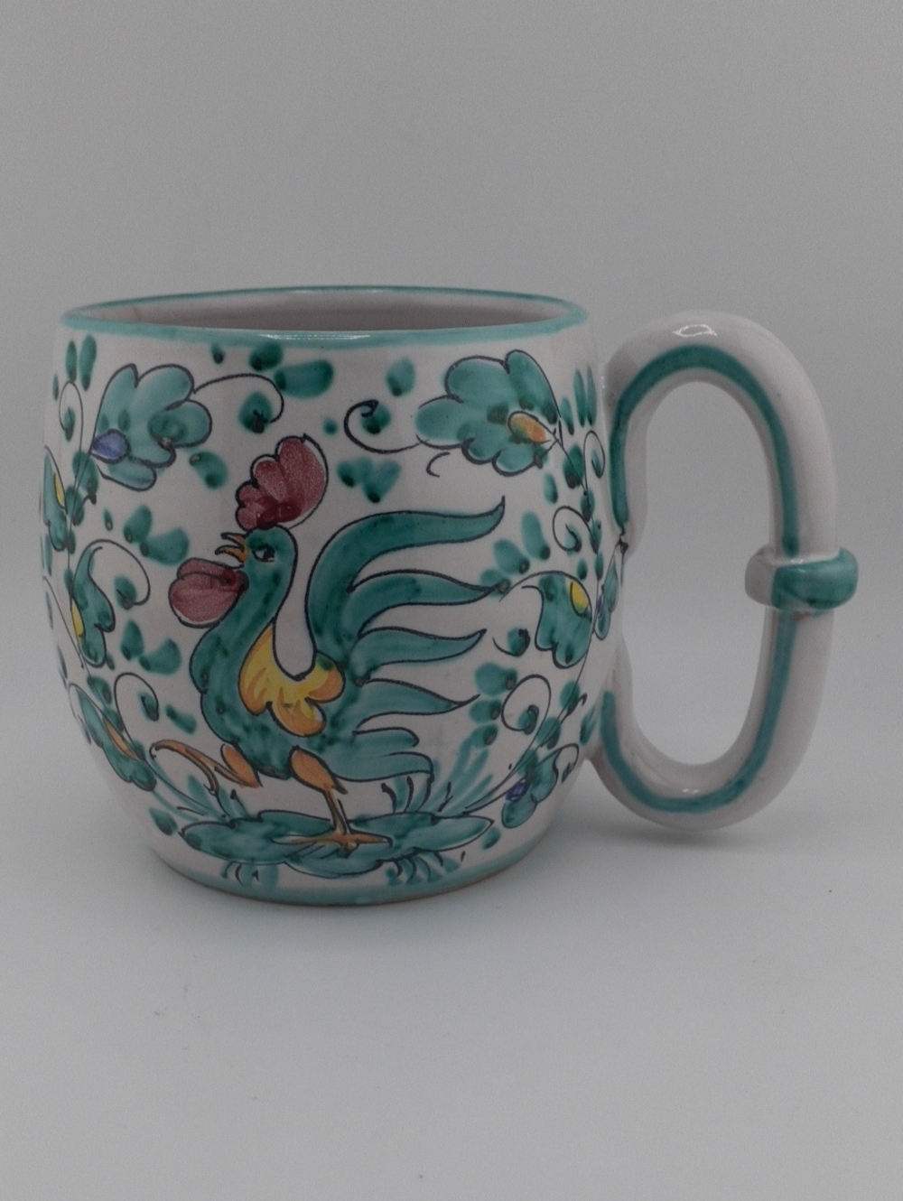 Vintage Majolica Italian Hand Painted Mug With Rooster